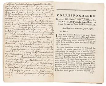 (AMERICAN REVOLUTION--1781.) Correspondence between His Excellency General Sir Henry Clinton, and Lieutenant General Earl Cornwallis.